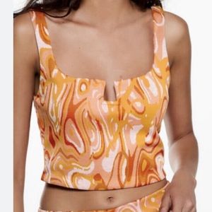 Zara Jacquard orange swirl crop